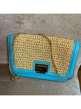 Talbots - Leather & Straw Clutch with Chain - Clean inside, Nice Condition